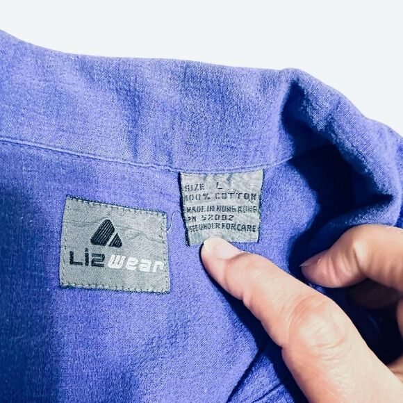 Vintage Lizwear Purple crinkly cotton long sleeve button up shirt size Large - Picture 11 of 11